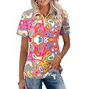 LOMON Womens Golf Polo Shirt Summer Short Sleeve Quarter Zip Outfit