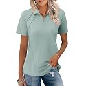 LOMON Womens Golf Polo Shirt Summer Short Sleeve Quarter Zip Outfit