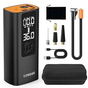 portable tire inflator  cordless 150 psi electric air compressor with pressure gauge and emergency light  ideal for car motorcycle bicycle ball inflation