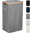 LONBET Laundry Basket with Lid, Made from Breathable Fabric | Aesthetic Clothes Hampers for Laundry with Side Handles &amp; Sturdy Bamboo Frame (26 Gallons - Single, Gray)