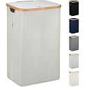 LONBET Laundry Basket with Lid, Made from Breathable Fabric | Aesthetic Clothes Hampers for Laundry with Side Handles & Sturdy Bamboo Frame (26 Gallons - Single, Light Gray)