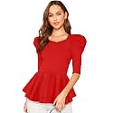 LONDON BELLY Women's Polyester Tunic Top with Sweet Heart Neck 3/4 Sleeves Solid Pattern Slim Fit and Waist Length | Lightweight Tops for Womens | Casual Tops for Woman