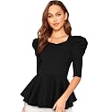 LONDON BELLY Women's Polyester Tunic Top with Sweet Heart Neck 3/4 Sleeves Solid Pattern Slim Fit and Waist Length | Lightweight Tops for Womens | Casual Tops for Woman