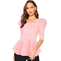 LONDON BELLY Women's Polyester Tunic Top with Sweet Heart Neck 3/4 Sleeves Solid Pattern Slim Fit and Waist Length | Lightweight Tops for Womens | Casual Tops for Woman