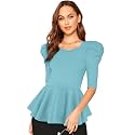 LONDON BELLY Women's Polyester Tunic Top with Sweet Heart Neck 3/4 Sleeves Solid Pattern Slim Fit and Waist Length | Lightweight Tops for Womens | Casual Tops for Woman