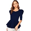 LONDON BELLY Women's Polyester Tunic Top with Sweet Heart Neck 3/4 Sleeves Solid Pattern Slim Fit and Waist Length | Lightweight Tops for Womens | Casual Tops for Woman