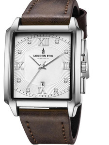 london fog white dial brown leather strap crystal hour accent date display quartz movement mayfair collection white dial leather strap crystal hour date quartz movement analog watch  - for men