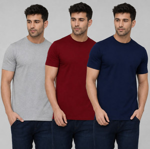 London Hills Solid Men Round Neck Multicolor