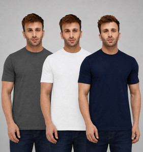 London Hills Solid Men Round Neck Dark