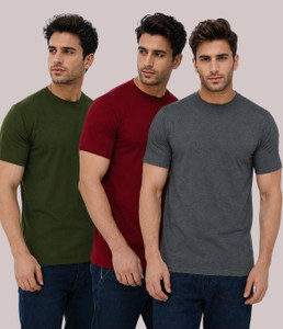 London Hills Solid Men Round Neck Dark
