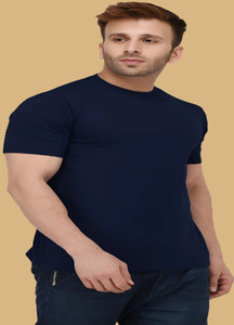 London Hills Solid Men Round Neck Dark