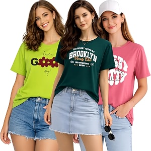 London Hills Women Cotton Printed T-Shirt Combo