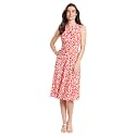 London Times Women's Sleeveless Inset Waist Midi Fit and Flare Dress