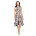 London Times Women's Sleeveless Inset Waist Midi Fit and Flare Dress