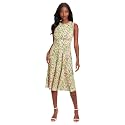 London Times Women's Sleeveless Inset Waist Midi Fit and Flare Dress