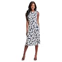 London Times Women's Sleeveless Inset Waist Midi Fit and Flare Dress