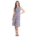 London Times Women's Sleeveless Inset Waist Midi Fit and Flare Dress