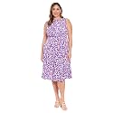 London Times Women's Sleeveless Inset Waist Midi Fit and Flare Dress