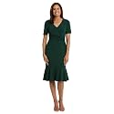 London Times Women's V-Neck Dress - Flounce Hem, Twist Waist, Elegant Office &amp; Event Wear