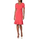 London Times Women's V-Neck Dress - Flounce Hem, Twist Waist, Elegant Office &amp; Event Wear