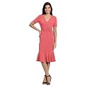London Times Women's V-Neck Dress - Flounce Hem, Twist Waist, Elegant Office &amp; Event Wear