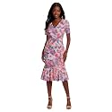 London Times Women's V-Neck Dress - Flounce Hem, Twist Waist, Elegant Office &amp; Event Wear