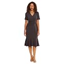 London Times Women's V-Neck Dress - Flounce Hem, Twist Waist, Elegant Office &amp; Event Wear