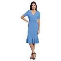 London Times Women's V-Neck Dress - Flounce Hem, Twist Waist, Elegant Office &amp; Event Wear
