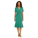 London Times Women's V-Neck Dress - Flounce Hem, Twist Waist, Elegant Office &amp; Event Wear