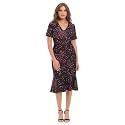 London Times Women's V-Neck Dress - Flounce Hem, Twist Waist, Elegant Office &amp; Event Wear