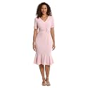 London Times Women's V-Neck Dress - Flounce Hem, Twist Waist, Elegant Office &amp; Event Wear