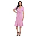 London Times Women's V-Neck Dress - Flounce Hem, Twist Waist, Elegant Office &amp; Event Wear