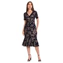 London Times Women's V-Neck Dress - Flounce Hem, Twist Waist, Elegant Office &amp; Event Wear
