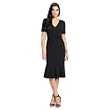 London Times Women's V-Neck Dress - Flounce Hem, Twist Waist, Elegant Office &amp; Event Wear