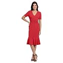 London Times Women's V-Neck Dress - Flounce Hem, Twist Waist, Elegant Office &amp; Event Wear
