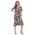 London Times Women's V-Neck Dress - Flounce Hem, Twist Waist, Elegant Office &amp; Event Wear