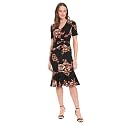 London Times Women's V-Neck Dress - Flounce Hem, Twist Waist, Elegant Office &amp; Event Wear