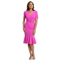 London Times Women's V-Neck Dress - Flounce Hem, Twist Waist, Elegant Office &amp; Event Wear