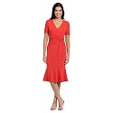 London Times Women's V-Neck Dress - Flounce Hem, Twist Waist, Elegant Office &amp; Event Wear