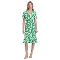 London Times Women's V-Neck Dress - Flounce Hem, Twist Waist, Elegant Office &amp; Event Wear