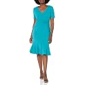 London Times Women's V-Neck Dress - Flounce Hem, Twist Waist, Elegant Office &amp; Event Wear