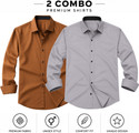 Lonexo Men Solid Casual Brown Grey Shirt