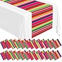 Lonfliness 12 Pack Plastic Mexican Table Runner Disposable Dia De Los Muertos Mexican Serape Runner 14 x 84Inch Colorful Striped Day of The Dead Table Cover for Fiesta Party Taco Party Decor Supplies