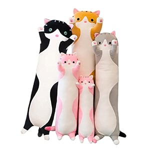 long cat plush pillow soft kitten stuffed animal pillow cute cat sleeping pillow for kids 90cm3543inch gray