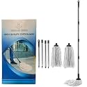 Requisite Needs Long Cotton Floor mop – Looped String mop with Detachable Head and Handle – Lightweight and Easy to use – Includes 2 Cotton Strings mop Heads (2 Cotton mops with Handle)