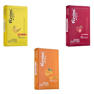 long lasting condoms ultra thin amp super dotted with flavour - pack of 3 x 12sbananastrawberryorange