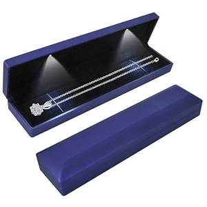 long necklace box with led light necklace bracelets pendant watch chain jewelry gift box velvet jewelry display case with 2 led internal light for proposal engagement wedding 235535cm blue
