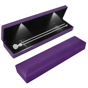 long necklace box with led light necklace bracelets pendant watch chain jewelry gift box velvet jewelry display case with 2 led internal light for proposal engagement wedding 235535cm purple