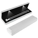 Long Necklace Box With LED Light, Necklace Bracelets Pendant Watch Chain Jewelry Gift Box, Velvet Jewelry Display Case with 2 LED Internal Light, for Proposal Engagement Wedding, 23*5.5*3.5cm, White-a