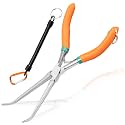 Long Needle Nose Pliers 7 Inches Extra Long Reach Bent Needle Nose Pliers with Serrated Jaw Lanyard Curved Handle Jewelry Pliers For Jewelry Making, Bending Wire and Small Object Gripping